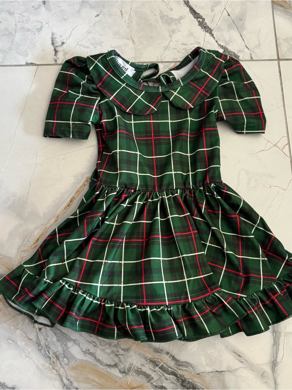 Green Plaid Ruffle Hem Girl's Dress